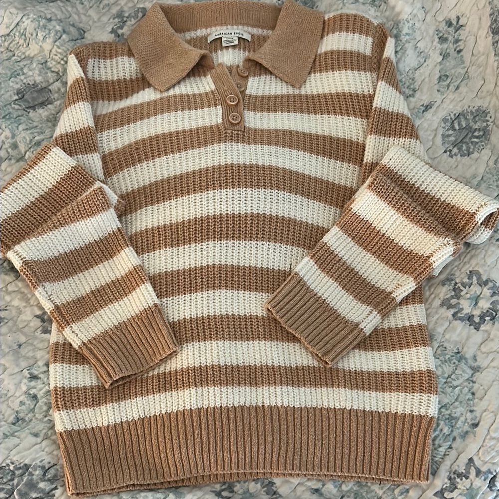 Striped Tan and Cream Women's Sweater